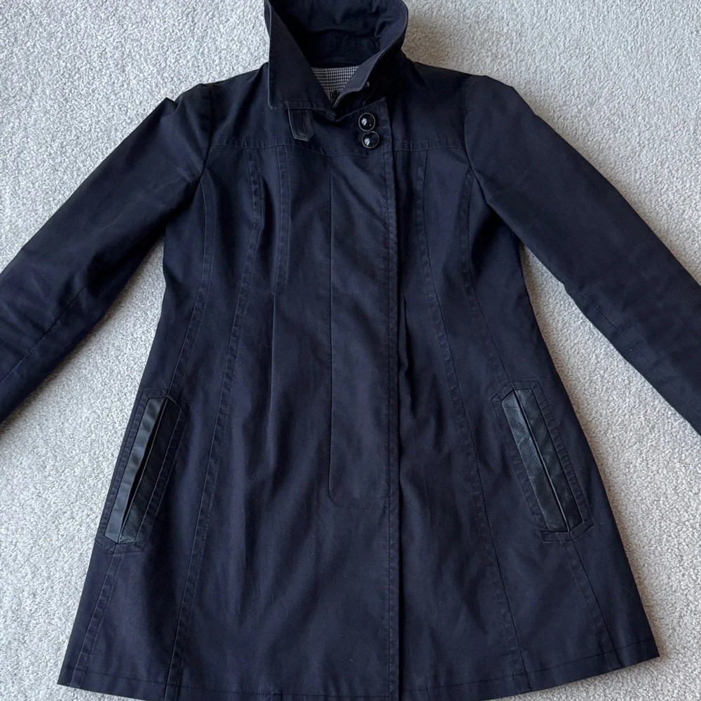 Mackage Women's Black Trim Leather Trench Coat - Picture 8 of 16